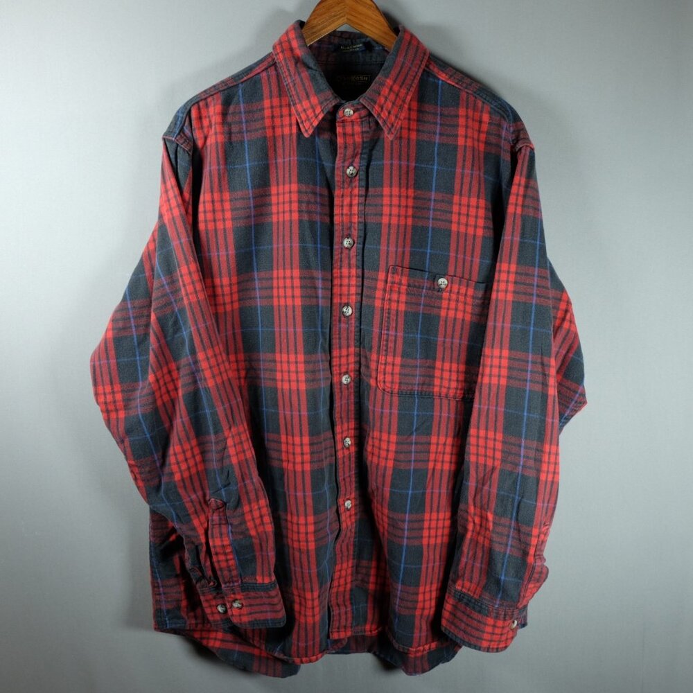 Vintage Oshkosh B Gosh Men’s Red Plaid Flannel Shirt Fit XL Tall Made In USA